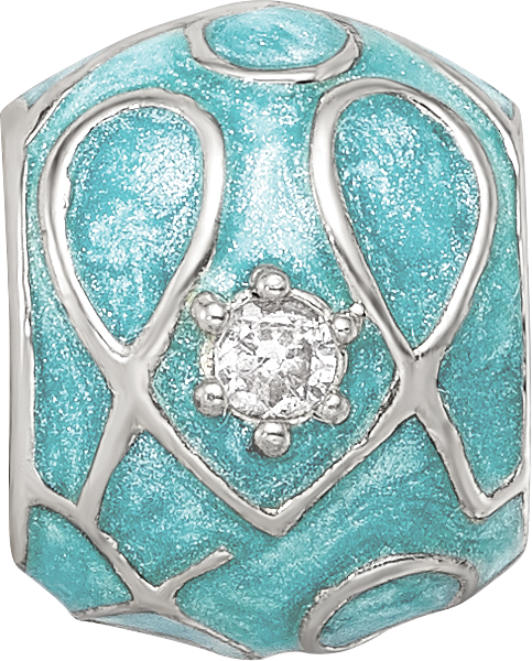 Sterling Silver Reflections Teal Enamel CZ Loop Pattern Bead