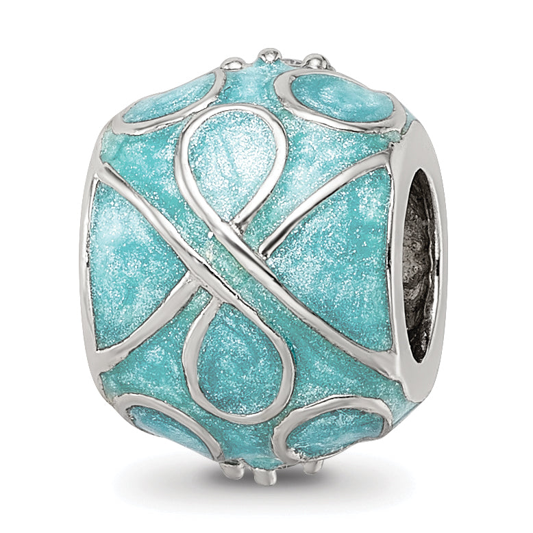 Sterling Silver Reflections Teal Enamel CZ Loop Pattern Bead