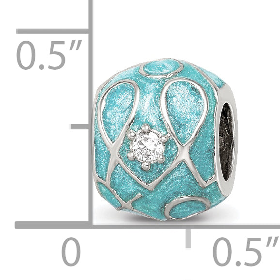 Sterling Silver Reflections Teal Enamel CZ Loop Pattern Bead