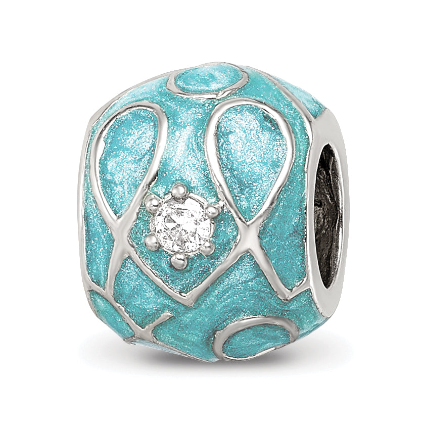 Sterling Silver Reflections Teal Enamel CZ Loop Pattern Bead