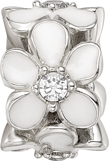 Sterling Silver Reflections White Enamel CZ Floral Bead