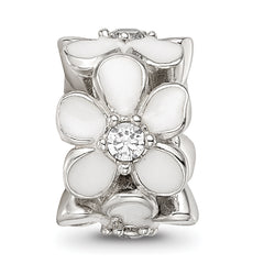 Sterling Silver Reflections White Enamel CZ Floral Bead