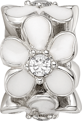 Sterling Silver Reflections White Enamel CZ Floral Bead