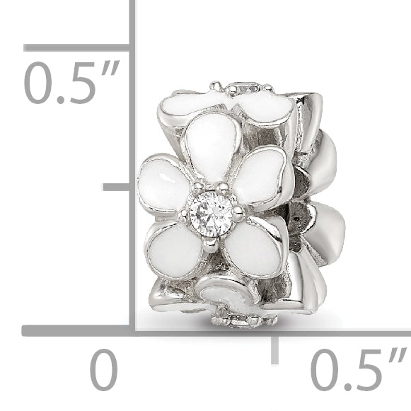 Sterling Silver Reflections White Enamel CZ Floral Bead