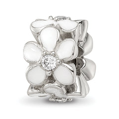 Sterling Silver Reflections White Enamel CZ Floral Bead