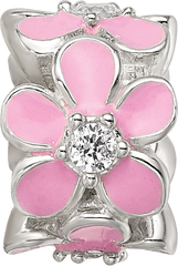 Sterling Silver Reflections Pink Enamel CZ Floral Bead