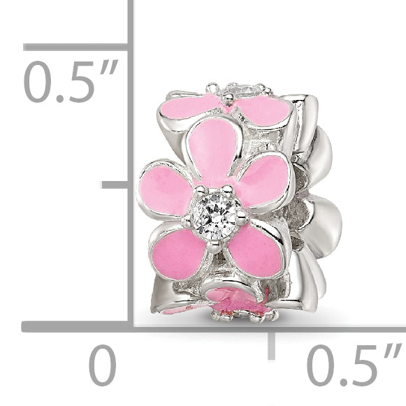 Sterling Silver Reflections Pink Enamel CZ Floral Bead