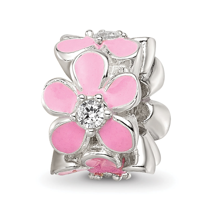 Sterling Silver Reflections Pink Enamel CZ Floral Bead