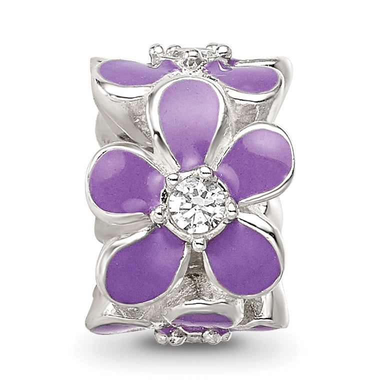 Sterling Silver Reflections Purple Enamel CZ Floral Bead