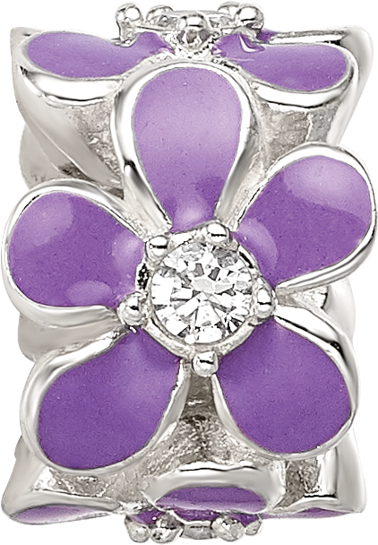 Sterling Silver Reflections Purple Enamel CZ Floral Bead