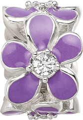 Sterling Silver Reflections Purple Enamel CZ Floral Bead