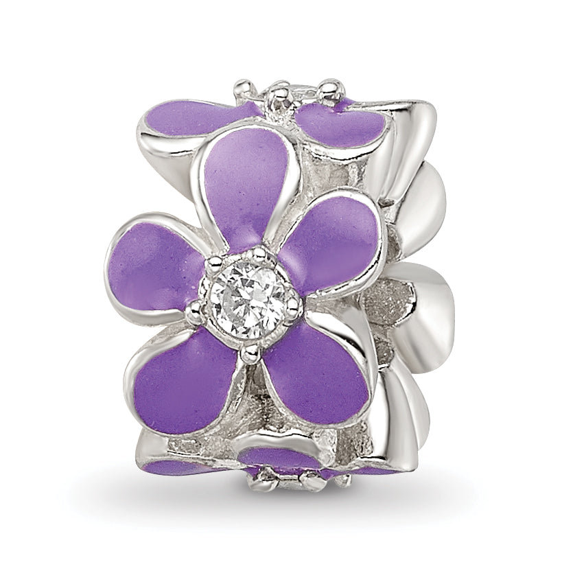 Sterling Silver Reflections Purple Enamel CZ Floral Bead