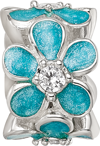 Sterling Silver Reflections Teal Enamel CZ Floral Bead