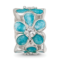 Sterling Silver Reflections Teal Enamel CZ Floral Bead