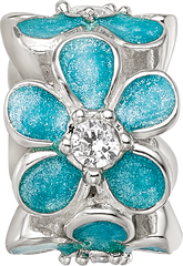 Sterling Silver Reflections Teal Enamel CZ Floral Bead