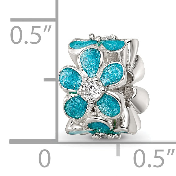 Sterling Silver Reflections Teal Enamel CZ Floral Bead