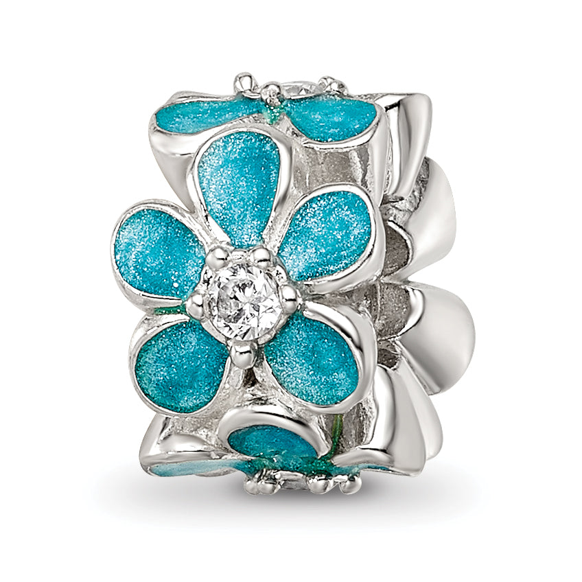 Sterling Silver Reflections Teal Enamel CZ Floral Bead