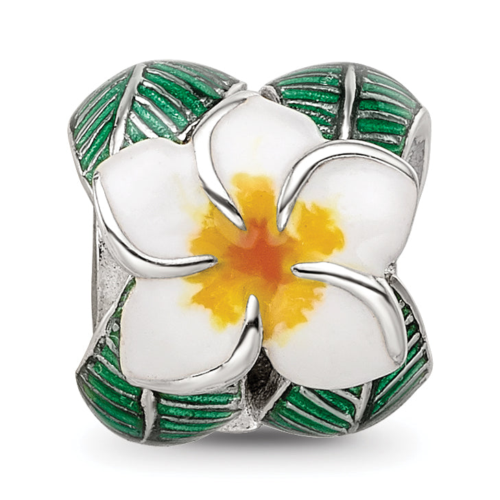 Sterling Silver Reflections Enamel Flower & Leaves Round Bead