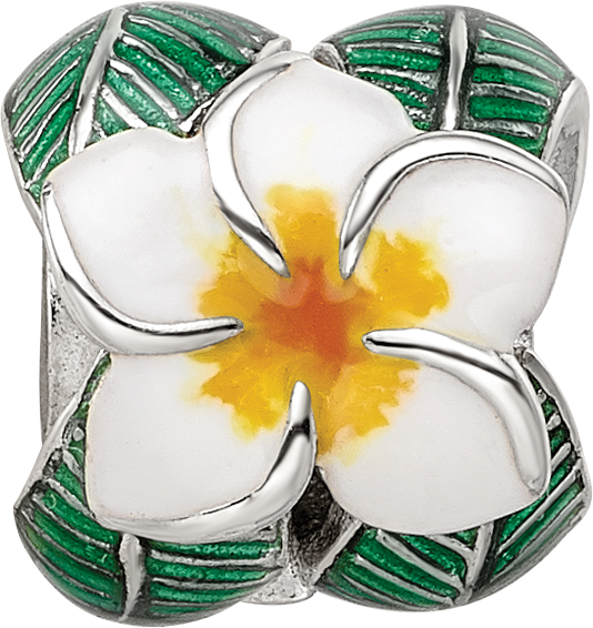 Sterling Silver Reflections Enamel Flower & Leaves Round Bead