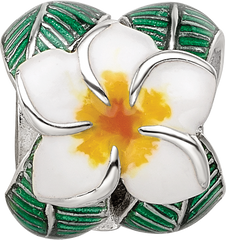 Sterling Silver Reflections Enamel Flower & Leaves Round Bead