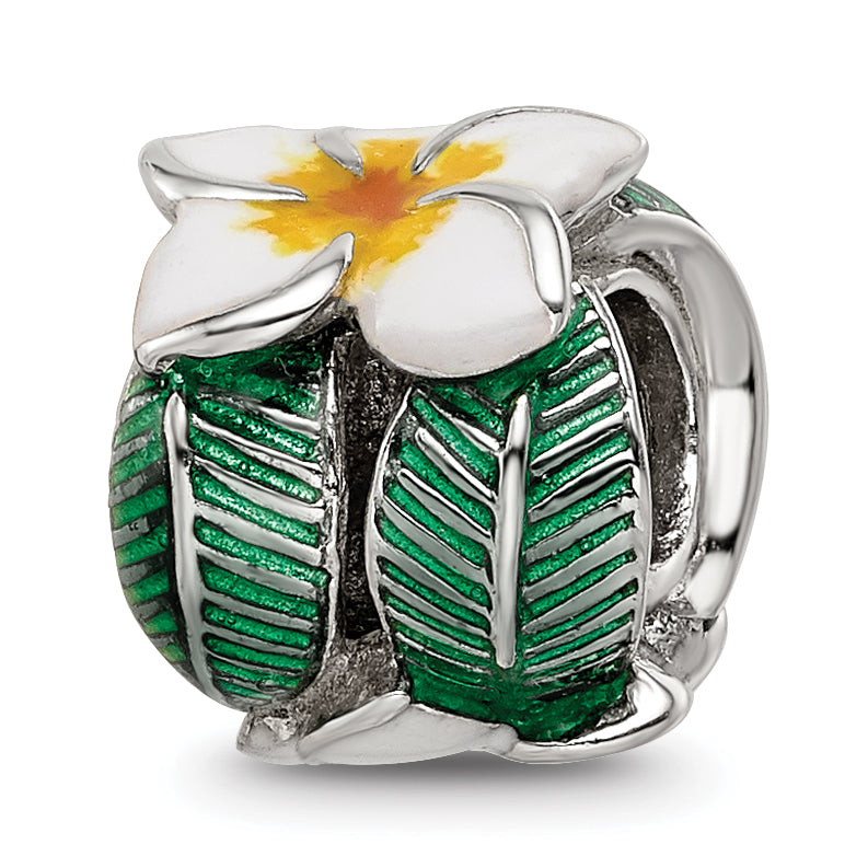 Sterling Silver Reflections Enamel Flower & Leaves Round Bead