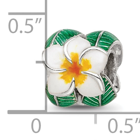 Sterling Silver Reflections Enamel Flower & Leaves Round Bead