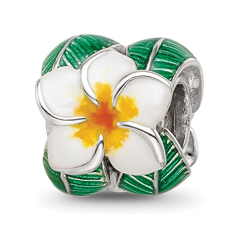 Sterling Silver Reflections Enamel Flower & Leaves Round Bead