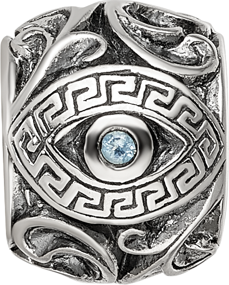 Sterling Silver Reflections CZ Aztec Eye & Pattern Round Bead