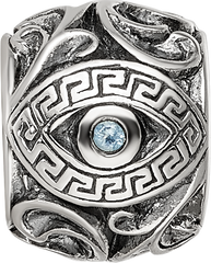 Sterling Silver Reflections CZ Aztec Eye & Pattern Round Bead