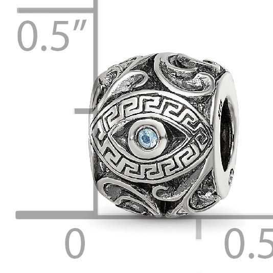 Sterling Silver Reflections CZ Aztec Eye & Pattern Round Bead