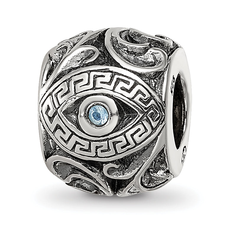 Sterling Silver Reflections CZ Aztec Eye & Pattern Round Bead