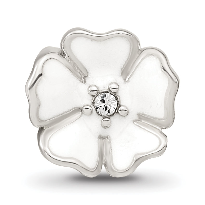 Sterling Silver Reflections White Enamel CZ Flower Bead