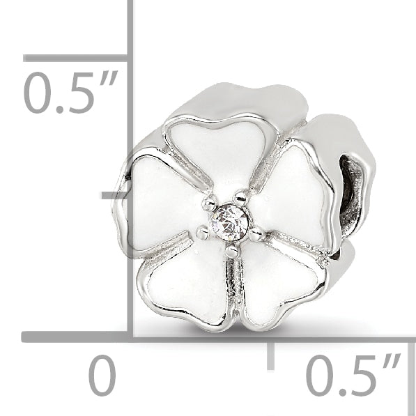 Sterling Silver Reflections White Enamel CZ Flower Bead