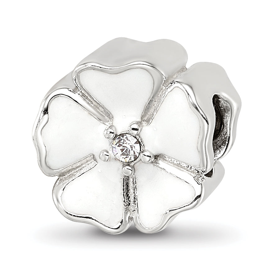 Sterling Silver Reflections White Enamel CZ Flower Bead