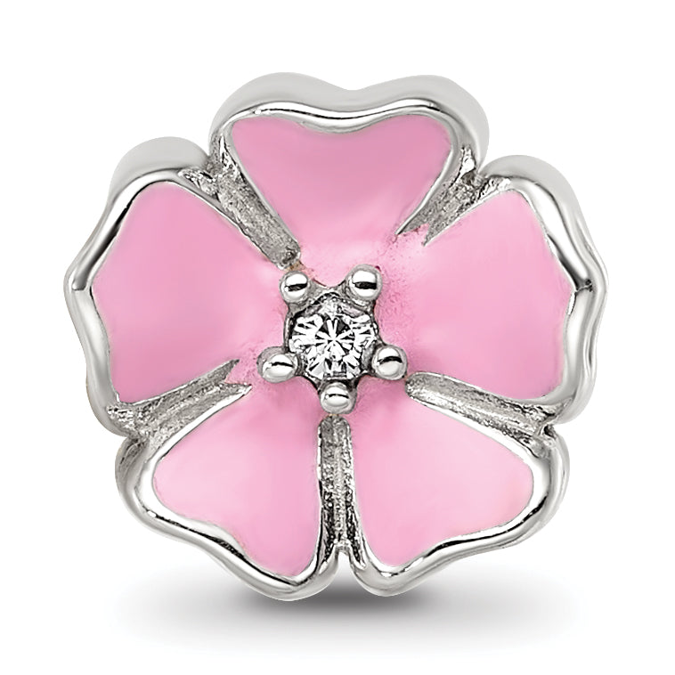 Sterling Silver Reflections Pink Enamel CZ Flower Bead