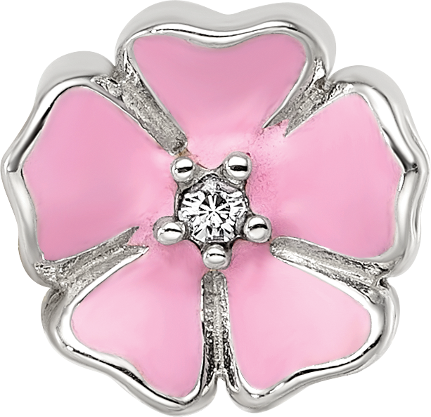 Sterling Silver Reflections Pink Enamel CZ Flower Bead