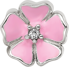 Sterling Silver Reflections Pink Enamel CZ Flower Bead