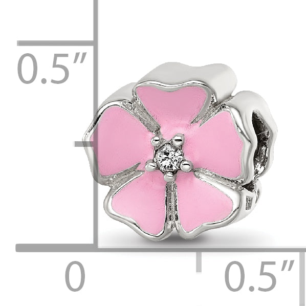 Sterling Silver Reflections Pink Enamel CZ Flower Bead