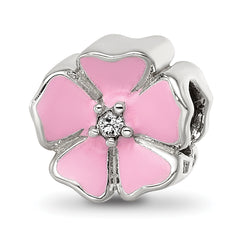 Sterling Silver Reflections Pink Enamel CZ Flower Bead