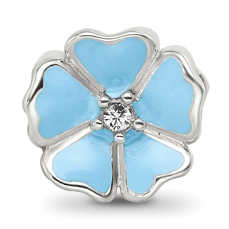 Sterling Silver Reflections Blue Enamel CZ Flower Bead