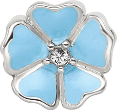 Sterling Silver Reflections Blue Enamel CZ Flower Bead