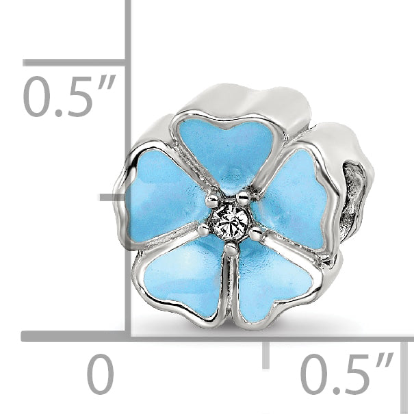 Sterling Silver Reflections Blue Enamel CZ Flower Bead