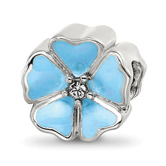 Sterling Silver Reflections Blue Enamel CZ Flower Bead