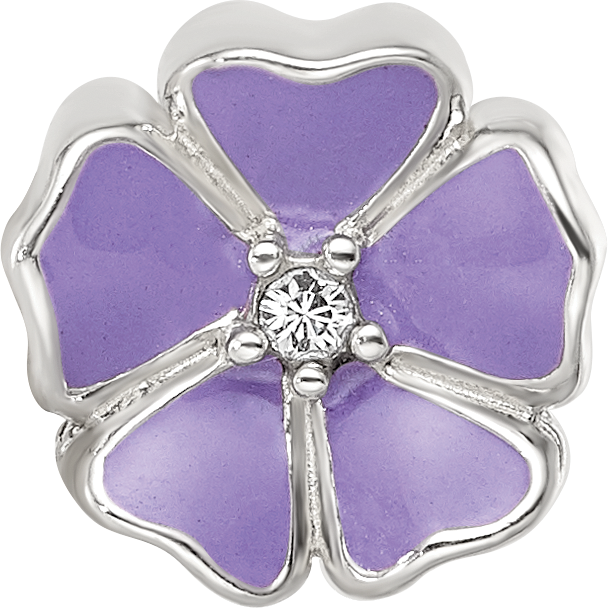 Sterling Silver Reflections Purple Enamel CZ Flower Bead