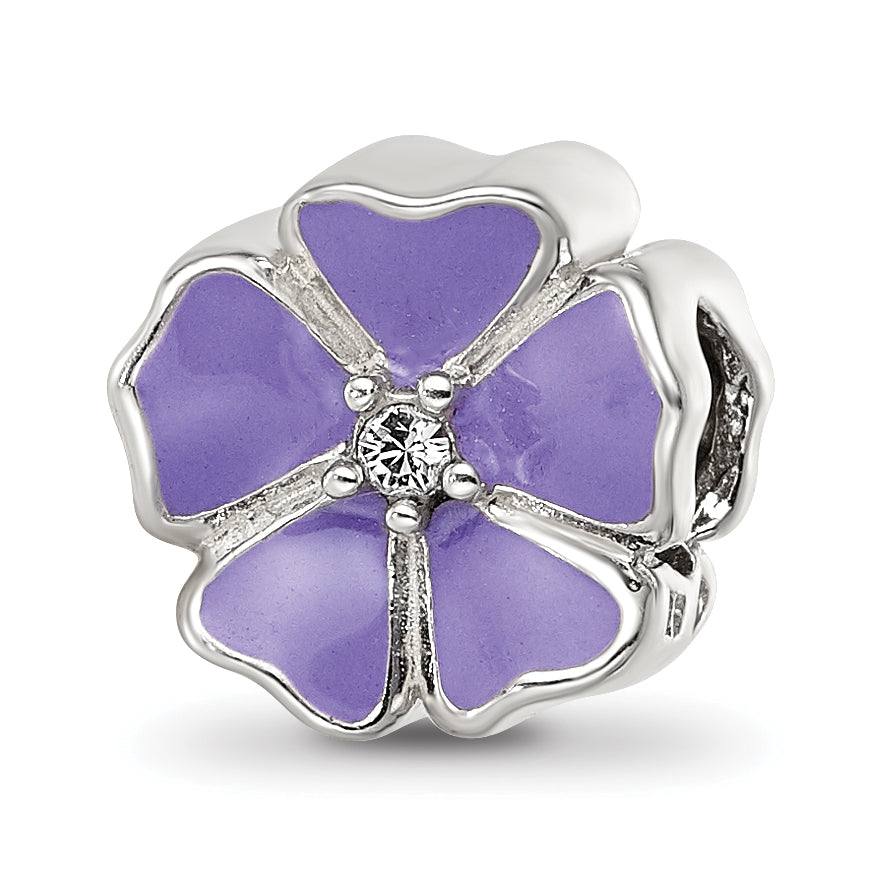 Sterling Silver Reflections Purple Enamel CZ Flower Bead