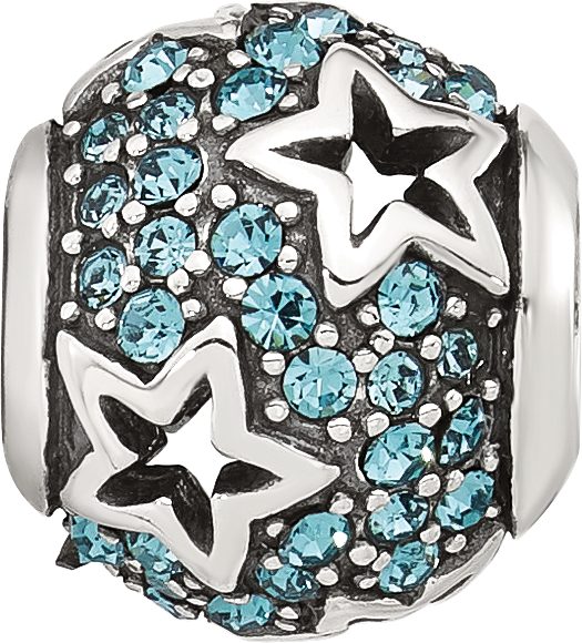 Sterling Silver Reflections Blue CZ Stars Round Bead