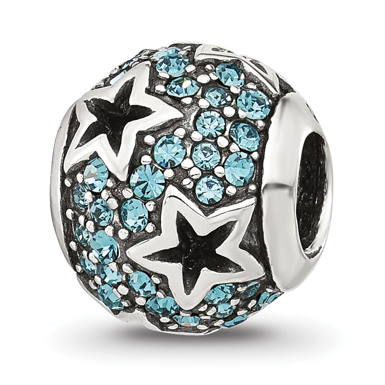 Sterling Silver Reflections Blue CZ Stars Round Bead