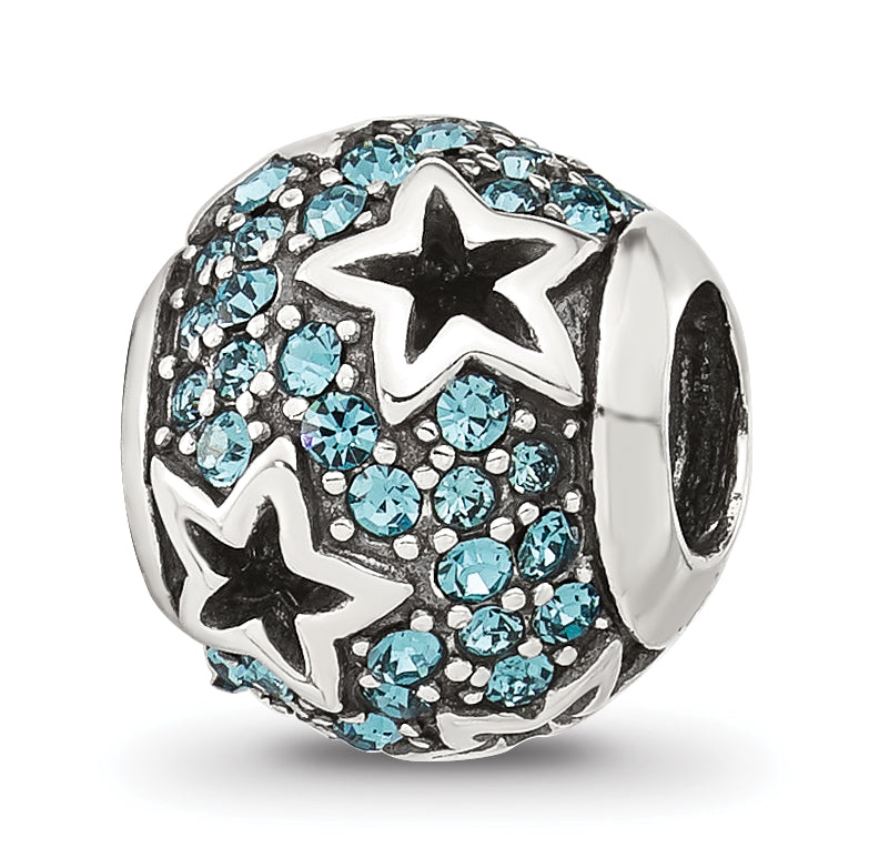 Sterling Silver Reflections Blue CZ Stars Round Bead