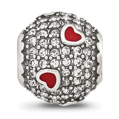 Sterling Silver Reflections CZ and Red Enamel Heart Round Bead