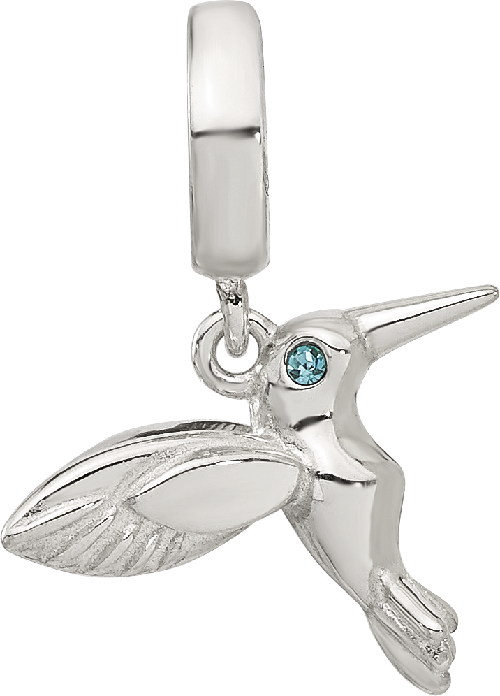 Sterling Silver Reflections Blue CZ Hummingbird Dangle Bead